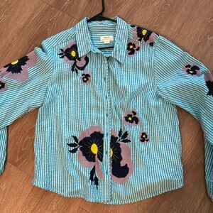Anthropologie button down embroidered shirt